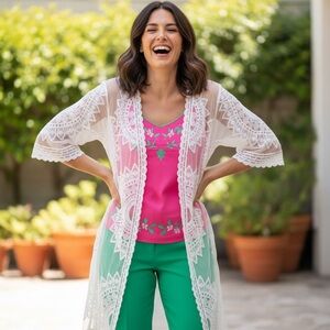 Rachel Zoe Lace Kimono with Pink Detail